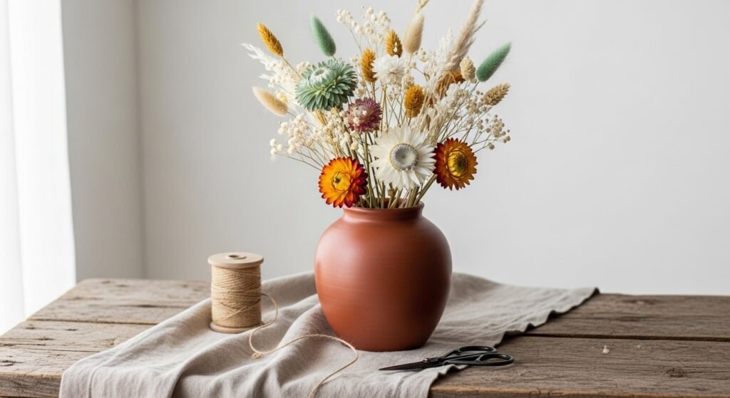 How to Decorate a Vase with Dried Flowers for a Rustic Bohemian and Long Lasting Floral Arrangement